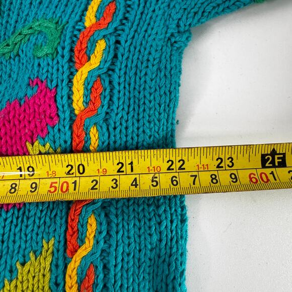 Vintage 1990s Handknitted Int Express Women’s Floral Knit Sweater Funky Medium - Picture 6 of 10